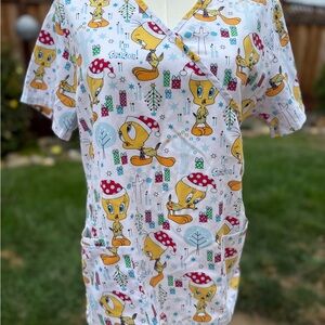 Looney Toons Tweety Christmas Scrub Top